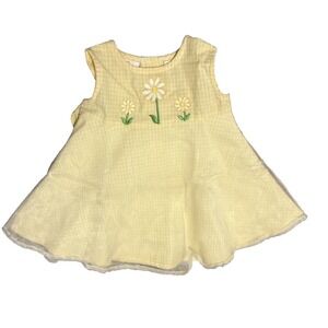 Vintage BT Kids Yellow Dress Flower Embroidery Sheer Layered Skirt Size 3-6 Mo